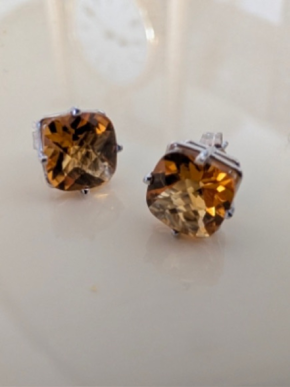 Brand New 14K White Gold Citrine Stud Earrings $368 - Picture 2 of 10